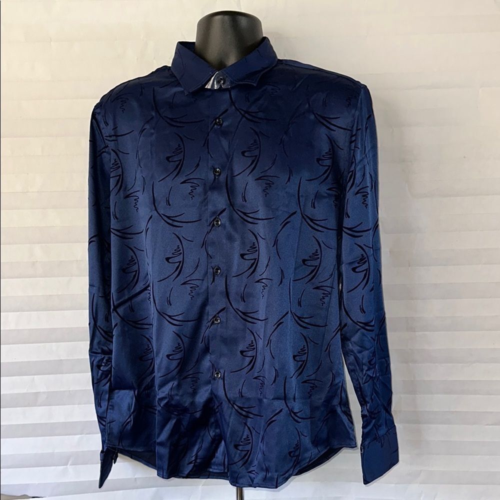 Men’s Shiny Blue Dress Shirt Long Sleeve Unbranded Size L Formal Button-Up